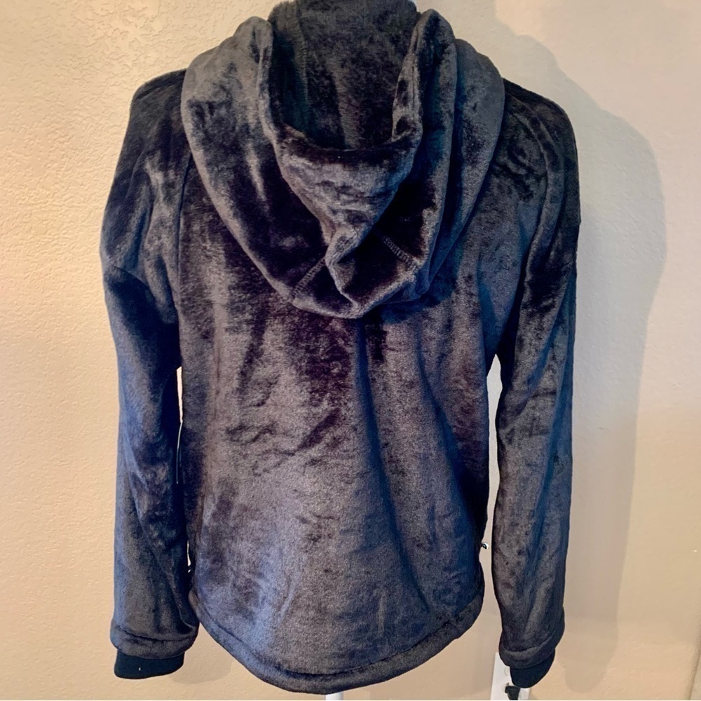 NWT Velour Hoodie Sweatshirt Medium 8/10 Black Super Soft w/ Thumbholes 1/4 Zip - Picture 7 of 16
